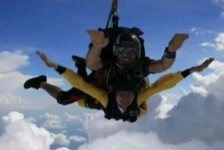 Two people skydiving together